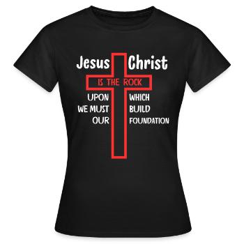 Jesus Christus ist der Fels, auf dem - Frauen T-Shirt - Schwarz - Vorne - AI Model Female 172 dark (172cm)
