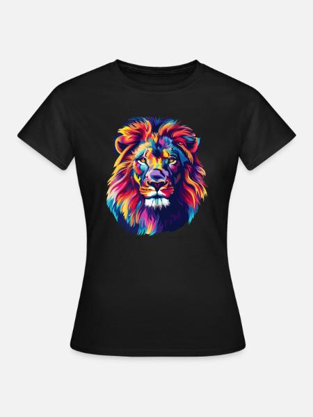 Löwe Löwenkopf Bunt - Frauen T-Shirt - Schwarz