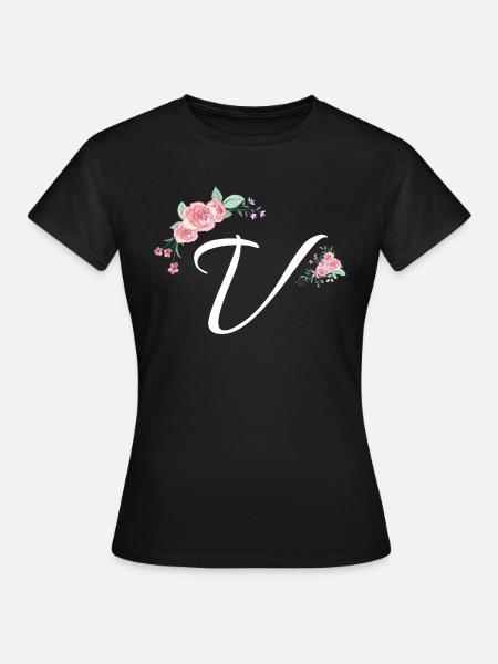 Buchstabe v Blumen - Frauen T-Shirt - Schwarz