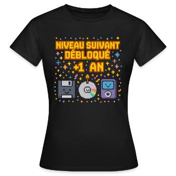 Anniv rétro pixel – Level Up cadeau d'anniversaire - T-shirt Femme - noir - Devant - AI Model Female 172 dark (172cm)