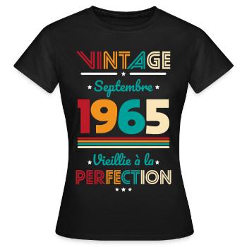 Anniversaire 60 ans - Vintage - Septembre 1965 - T-shirt Femme - noir - Devant - AI Model Female 172 dark (172cm)