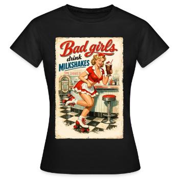 Pin-Up Bad Girls Drink Milkshakes: 50s Diner Style - Women's T-Shirt - black - Front - AI Model Female 172 dark (172cm)