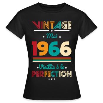 Anniversaire 60 ans - Vintage - Mai 1966 - T-shirt Femme - noir - Devant - AI Model Female 172 dark (172cm)