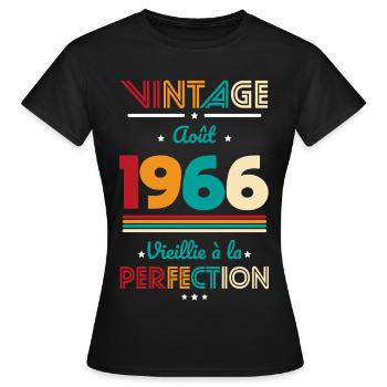 Anniversaire 60 ans - Vintage - Août 1966 - T-shirt Femme - noir - Devant - AI Model Female 172 dark (172cm)