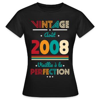 18. Geburtstag – Vintage – August 2008 - Frauen T-Shirt - Schwarz - Vorne - AI Model Female 172 dark (172cm)