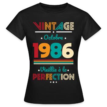 Anniversaire 40 ans - Vintage - Octobre 1986 - T-shirt Femme - noir - Devant - AI Model Female 172 dark (172cm)