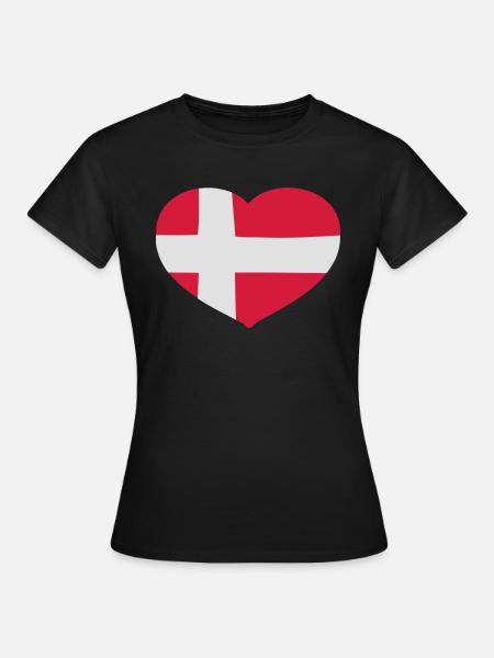 Hjerteformet Dannebrog - Dame-T-shirt - sort