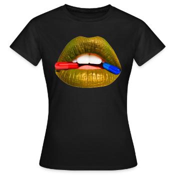 bouche Pilules Bleu et Rouge - T-shirt Femme - noir - Devant - AI Model Female 172 dark (172cm)
