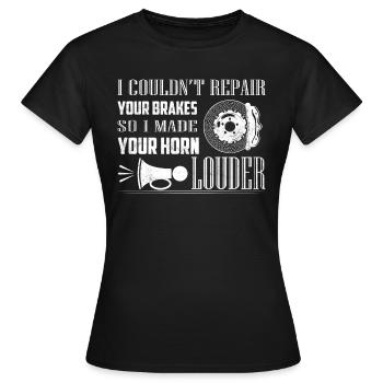 Je n’ai pas pu réparer les freins, alors j’ai fait klaxon plus fort Mecha - T-shirt Femme - noir - Devant - AI Model Female 172 dark (172cm)