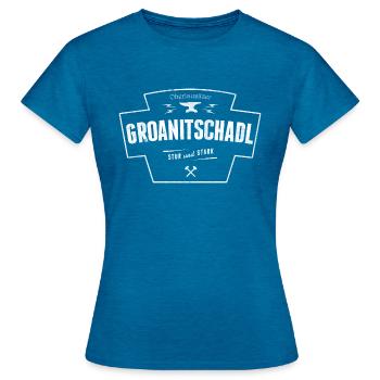 Groanitschadl - stur und stark - Oberlausitz Shirt - Frauen T-Shirt - Antikblaues Saphir meliert - Vorne - AI Model Female 172 dark (172cm)