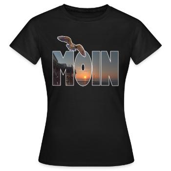 Moin (Motiv: St. Peter Ording) - Frauen T-Shirt - Schwarz - Vorne - AI Model Female 172 dark (172cm)