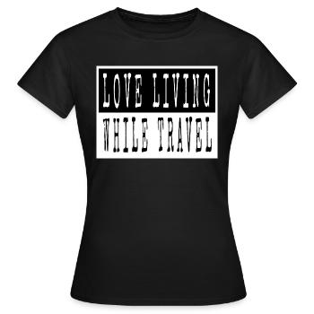 Camping Funny Calligraphic Hiking Eat Sleep Travel - Women's T-Shirt - black - Front - AI Model Female 172 dark (172cm)