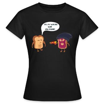 Toastgangster - Wasserpistole - Lustiges Bild - Frauen T-Shirt - Schwarz - Vorne - AI Model Female 172 dark (172cm)