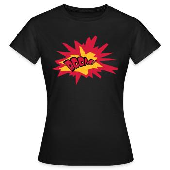 boom text feuer flamme heiss tnt dynamit explodier - Frauen T-Shirt - Schwarz - Vorne - AI Model Female 172 dark (172cm)