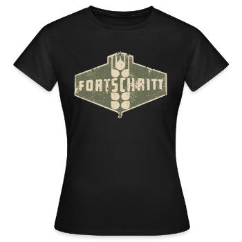 FORTSCHRITT Vintage Logo DDR - Frauen T-Shirt - Schwarz - Vorne - AI Model Female 172 dark (172cm)