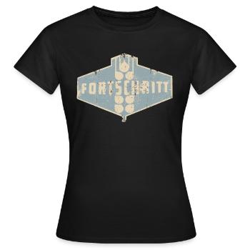 FORTSCHRITT - Retro - Ostalgie - DDR - Frauen T-Shirt - Schwarz - Vorne - AI Model Female 172 dark (172cm)