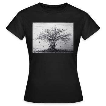 Herbst, Apfelbaum - Frauen T-Shirt - Schwarz - Vorne - AI Model Female 172 dark (172cm)