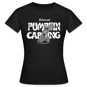 Kürbis schnitzen Vintage Cartoon Messer Halloween - Frauen T-Shirt - Schwarz - Vorne - AI Model Female 172 dark (172cm)