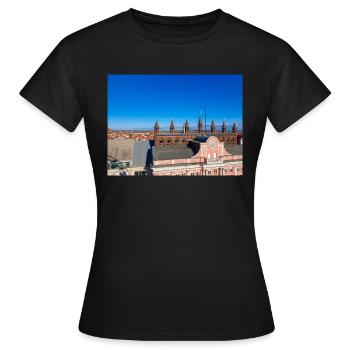 Rostock Skyline and Old Town behind the city hall - Women's T-Shirt - black - Front - AI Model Female 172 dark (172cm)