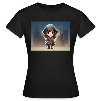 Mädchen mit Hut - Frauen T-Shirt - Schwarz - Vorne - AI Model Female 172 dark (172cm)