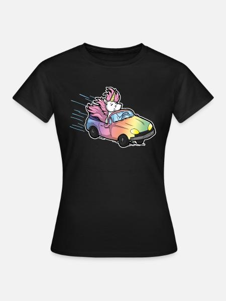Funny Unicorn Car Gift Rijbewijs Comic - Vrouwen T-shirt - zwart