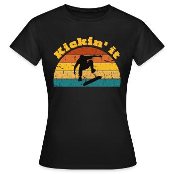 Skateboard Skateboarding Retro Sonnenuntergang - Frauen T-Shirt - Schwarz - Vorne - AI Model Female 172 dark (172cm)