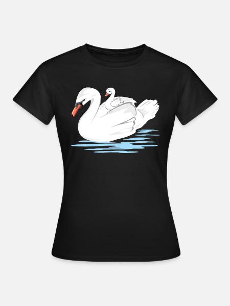 Weiße Schwanenmutter und ihr Baby - Frauen T-Shirt - Schwarz