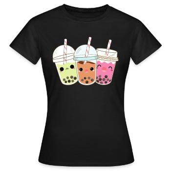 3 Bubble Tea Boba Bubble Tea Kawaii - Frauen T-Shirt - Schwarz - Vorne - AI Model Female 172 dark (172cm)