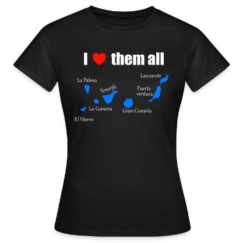 Je les aime tous - Îles Canaries - T-shirt Femme - noir - Devant - AI Model Female 172 dark (172cm)