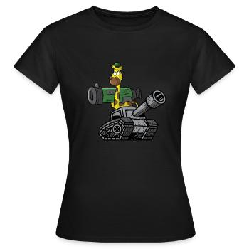 Dessin animé girafe avec bazooka et chars - T-shirt Femme - noir - Devant - AI Model Female 172 dark (172cm)