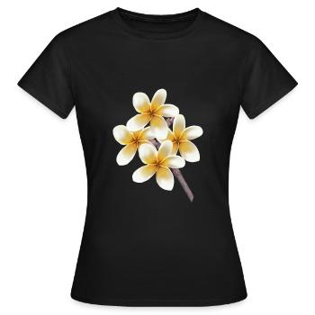 White yellow flowers on a stalk Plumeria temple tree - Women's T-Shirt - black - Front - AI Model Female 172 dark (172cm)