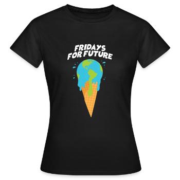 Fridays For Future - Welt als Eiskugel schmilzt - Frauen T-Shirt - Schwarz - Vorne - AI Model Female 172 dark (172cm)
