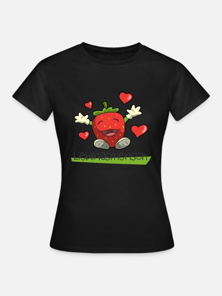 Rote Erdbeere Liebliengsmensch Herz - Frauen T-Shirt - Schwarz
