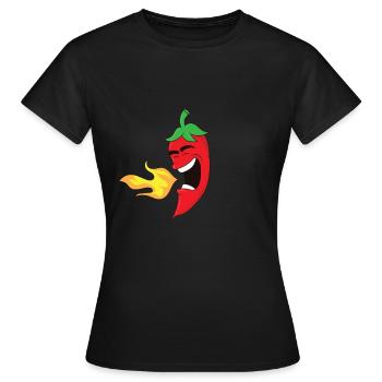 Spicy - Chilischote spuckt Feuer - Frauen T-Shirt - Schwarz - Vorne - AI Model Female 172 dark (172cm)