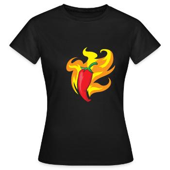 Spicy - Rote Chilischote in Flammen - Frauen T-Shirt - Schwarz - Vorne - AI Model Female 172 dark (172cm)