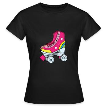 Rollschuhe - Pinker Rollschuh mit Regenbogen - Frauen T-Shirt - Schwarz - Vorne - AI Model Female 172 dark (172cm)