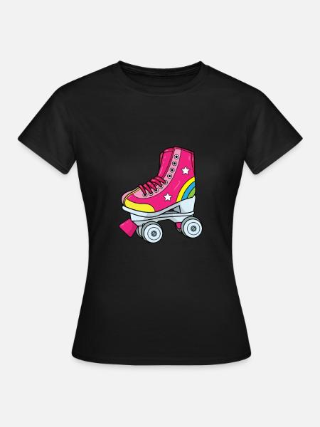 Rollschuhe - Pinker Rollschuh mit Regenbogen - Frauen T-Shirt - Schwarz