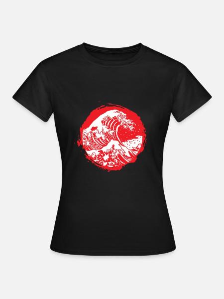 Japon - drapeau avec mer / vague - T-shirt Femme - noir