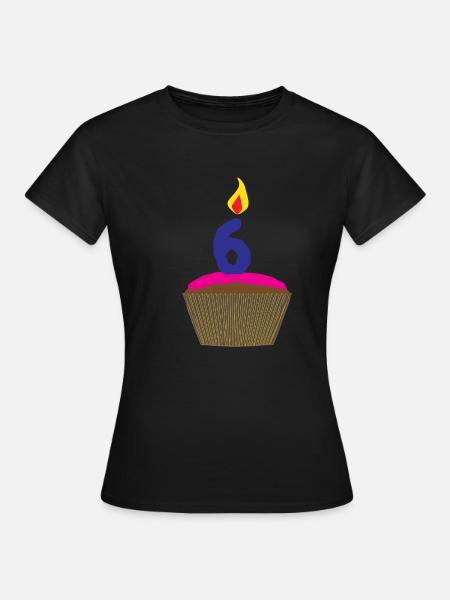 Cupcake mit Kerze Nummer 6 - Frauen T-Shirt - Schwarz