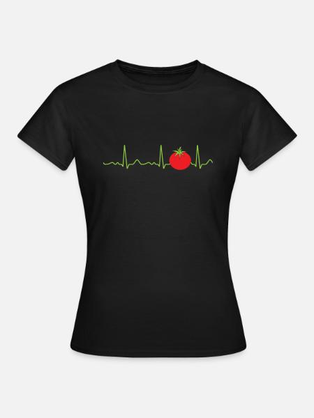 Tomate - Herzlinie, Herzschlag, Puls, Kardio, EKG - Frauen T-Shirt - Schwarz