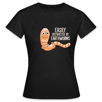 Ver de terre - facilement distrait par les vers de terre - T-shirt Femme - noir - Devant - AI Model Female 172 dark (172cm)