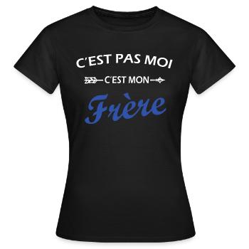 C'est pas moi c'est mon Frère - Tshirt ado humour - T-shirt Femme - noir - Devant - AI Model Female 172 dark (172cm)