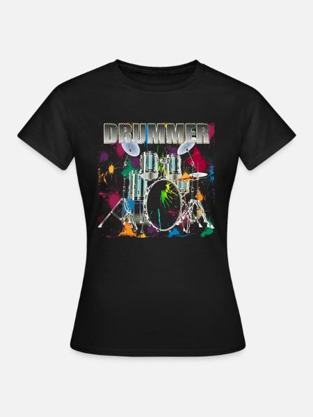 Drummer Art Design Silver Text - Frauen T-Shirt - Schwarz