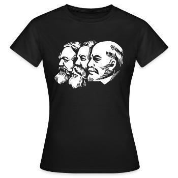 marx engels lenin heads statues communism sickle - Women's T-Shirt - black - Front - AI Model Female 172 dark (172cm)