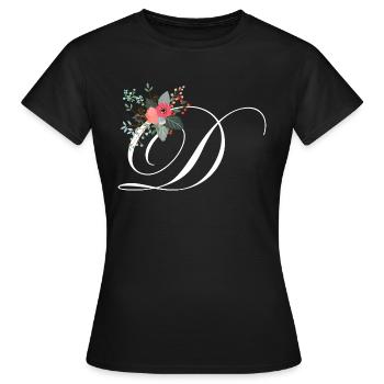 Lettre d fleuris - T-shirt Femme - noir - Devant - AI Model Female 172 dark (172cm)