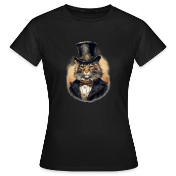Katze im 1800 Jahre Stil Gekleidet Nobel Barock - Frauen T-Shirt - Schwarz - Vorne - AI Model Female 172 dark (172cm)
