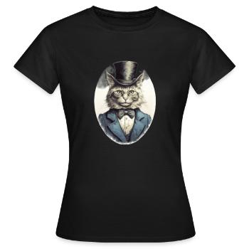 Katze im 1800 Jahre Stil Gekleidet Nobel Barock - Frauen T-Shirt - Schwarz - Vorne - AI Model Female 172 dark (172cm)