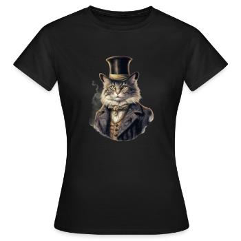 Katze im 1800 Jahre Stil Gekleidet Nobel Barock - Frauen T-Shirt - Schwarz - Vorne - AI Model Female 172 dark (172cm)