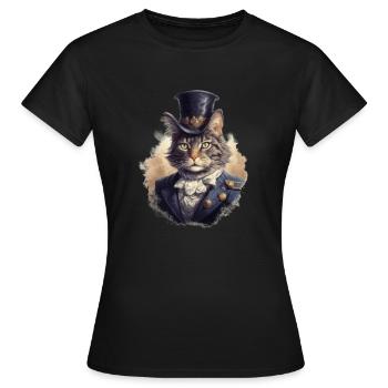Katze im 1800 Jahre Stil Gekleidet Nobel Barock - Frauen T-Shirt - Schwarz - Vorne - AI Model Female 172 dark (172cm)