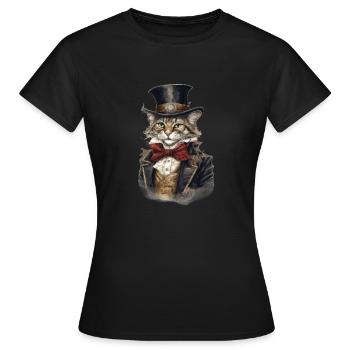 Katze im 1800 Jahre Stil Gekleidet Nobel Barock - Frauen T-Shirt - Schwarz - Vorne - AI Model Female 172 dark (172cm)